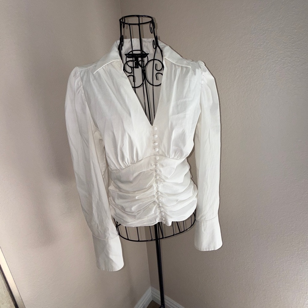 White House Black Market White Ruched Blouse